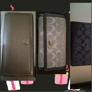 Coach Lot Gray Signature C Logo Fabric Wallet +Patent Leather Wallet + Checkbook